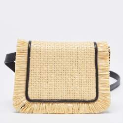 Bvlgari Cream/Black Raffia and Leather Mini Serpenti Forever Crossbody Bag