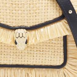Bvlgari Cream/Black Raffia and Leather Mini Serpenti Forever Crossbody Bag