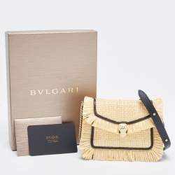 Bvlgari Cream/Black Raffia and Leather Mini Serpenti Forever Crossbody Bag