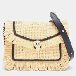 Bvlgari Cream/Black Raffia and Leather Mini Serpenti Forever Crossbody Bag