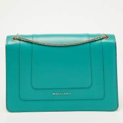 Pre Owned Bvlgari Green Leather Medium Serpenti Forever Flap Shoulder Bag