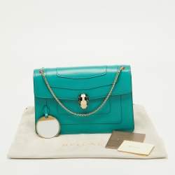 Pre Owned Bvlgari Green Leather Medium Serpenti Forever Flap Shoulder Bag