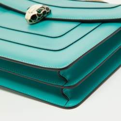 Pre Owned Bvlgari Green Leather Medium Serpenti Forever Flap Shoulder Bag