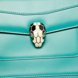 Pre Owned Bvlgari Green Leather Medium Serpenti Forever Flap Shoulder Bag