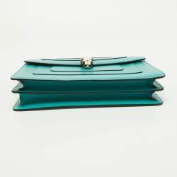 Pre Owned Bvlgari Green Leather Medium Serpenti Forever Flap Shoulder Bag