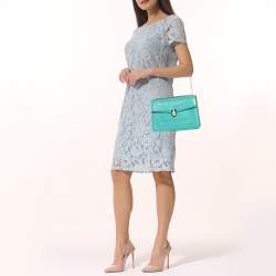 Pre Owned Bvlgari Green Leather Medium Serpenti Forever Flap Shoulder Bag