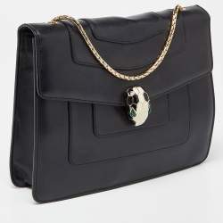 Pre Owned Bvlgari Black Leather Serpenti Forever Crossbody Bag