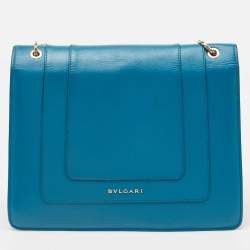 Pre Owned Bvlgari Turquoise Blue Leather Large Serpenti Forever Shoulder Bag