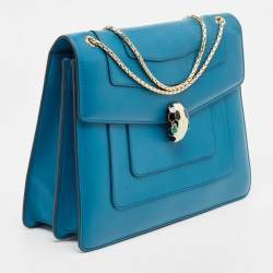 Pre Owned Bvlgari Turquoise Blue Leather Large Serpenti Forever Shoulder Bag