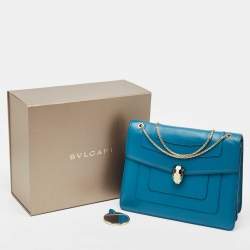 Pre Owned Bvlgari Turquoise Blue Leather Large Serpenti Forever Shoulder Bag