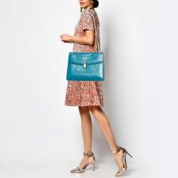 Pre Owned Bvlgari Turquoise Blue Leather Large Serpenti Forever Shoulder Bag