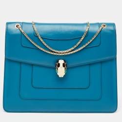 Pre Owned Bvlgari Turquoise Blue Leather Large Serpenti Forever Shoulder Bag
