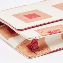 Pre Owned Bvlgari Burgundy/White Printed Fabric and Leather Flap Baguette Bag