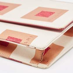 Pre Owned Bvlgari Burgundy/White Printed Fabric and Leather Flap Baguette Bag