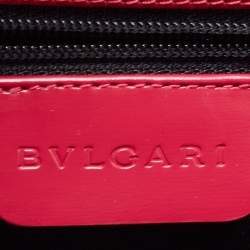 Pre Owned Bvlgari Burgundy/White Printed Fabric and Leather Flap Baguette Bag