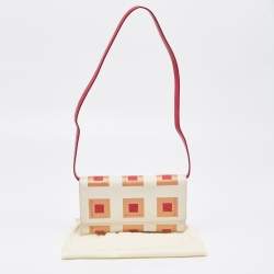 Pre Owned Bvlgari Burgundy/White Printed Fabric and Leather Flap Baguette Bag