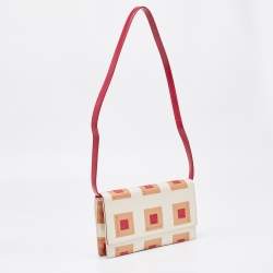 Pre Owned Bvlgari Burgundy/White Printed Fabric and Leather Flap Baguette Bag