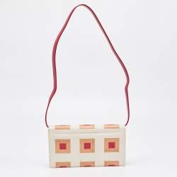 Pre Owned Bvlgari Burgundy/White Printed Fabric and Leather Flap Baguette Bag