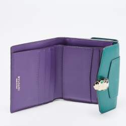 Pre Owned Bvlgari Green Leather Serpenti Forever Trifold Wallet