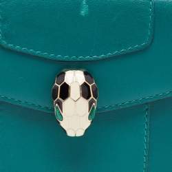 Pre Owned Bvlgari Green Leather Serpenti Forever Trifold Wallet