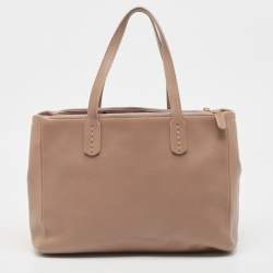 Pre Owned Bvlgari Light Brown Leather Double Zip Tote