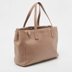 Pre Owned Bvlgari Light Brown Leather Double Zip Tote