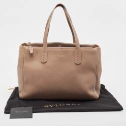 Pre Owned Bvlgari Light Brown Leather Double Zip Tote