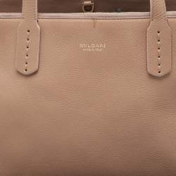 Pre Owned Bvlgari Light Brown Leather Double Zip Tote