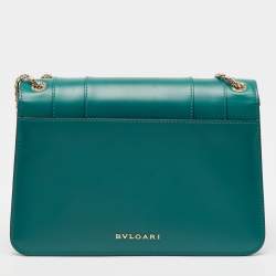 Pre Owned حقيبة كتف بلغاري غطاء قلاب سيربينتي متوسطة جلد خضراء