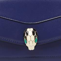 Pre Owned Bvlgari Blue Leather Serpenti Forever Flap Wallet on Chain