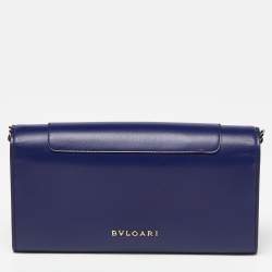 Pre Owned Bvlgari Blue Leather Serpenti Forever Flap Wallet on Chain
