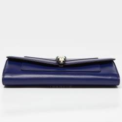 Pre Owned Bvlgari Blue Leather Serpenti Forever Flap Wallet on Chain