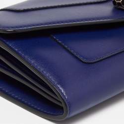 Pre Owned Bvlgari Blue Leather Serpenti Forever Flap Wallet on Chain