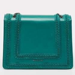 مملوكة مسبقًا Bvlgari Green Leather Large Ruffled Serpenti Forever Shoulder Bag