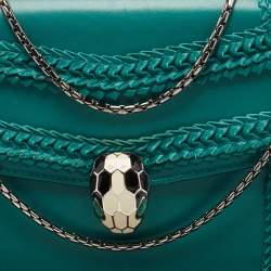 مملوكة مسبقًا Bvlgari Green Leather Large Ruffled Serpenti Forever Shoulder Bag