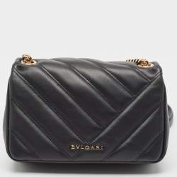 Pre Owned Bvlgari Black Quilted Leather Small Serpenti Cabochon Shoulder Bag
