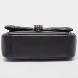 Pre Owned Bvlgari Black Quilted Leather Small Serpenti Cabochon Shoulder Bag