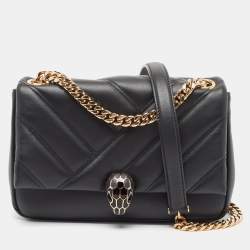 Pre Owned Bvlgari Black Quilted Leather Small Serpenti Cabochon Shoulder Bag