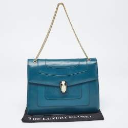 Bvlgari Teal Green Leather Large Serpenti Forever Shoulder Bag