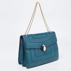Bvlgari Teal Green Leather Large Serpenti Forever Shoulder Bag