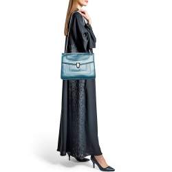 Bvlgari Teal Green Leather Large Serpenti Forever Shoulder Bag