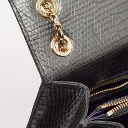 Pre Owned Bvlgari Grey Karung Leather Medium Serpenti Forever Flap Shoulder Bag