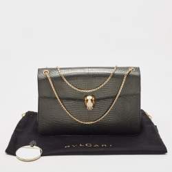 Pre Owned Bvlgari Grey Karung Leather Medium Serpenti Forever Flap Shoulder Bag