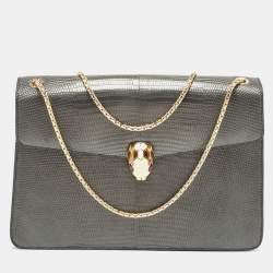 Pre Owned Bvlgari Grey Karung Leather Medium Serpenti Forever Flap Shoulder Bag