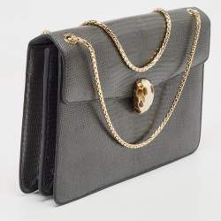 Pre Owned Bvlgari Grey Karung Leather Medium Serpenti Forever Flap Shoulder Bag