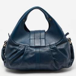 Pre Owned Bvlgari Teal Blue Leather Chandra Hobo