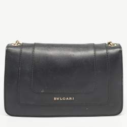 Pre Owned Bvlgari Black Leather Serpenti Forever Flap Chain Shoulder Bag