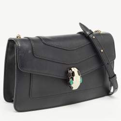 Pre Owned Bvlgari Black Leather Serpenti Forever Flap Chain Shoulder Bag