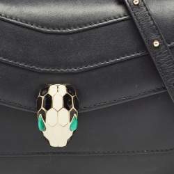 Pre Owned Bvlgari Black Leather Serpenti Forever Flap Chain Shoulder Bag