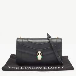 Pre Owned Bvlgari Black Leather Serpenti Forever Flap Chain Shoulder Bag